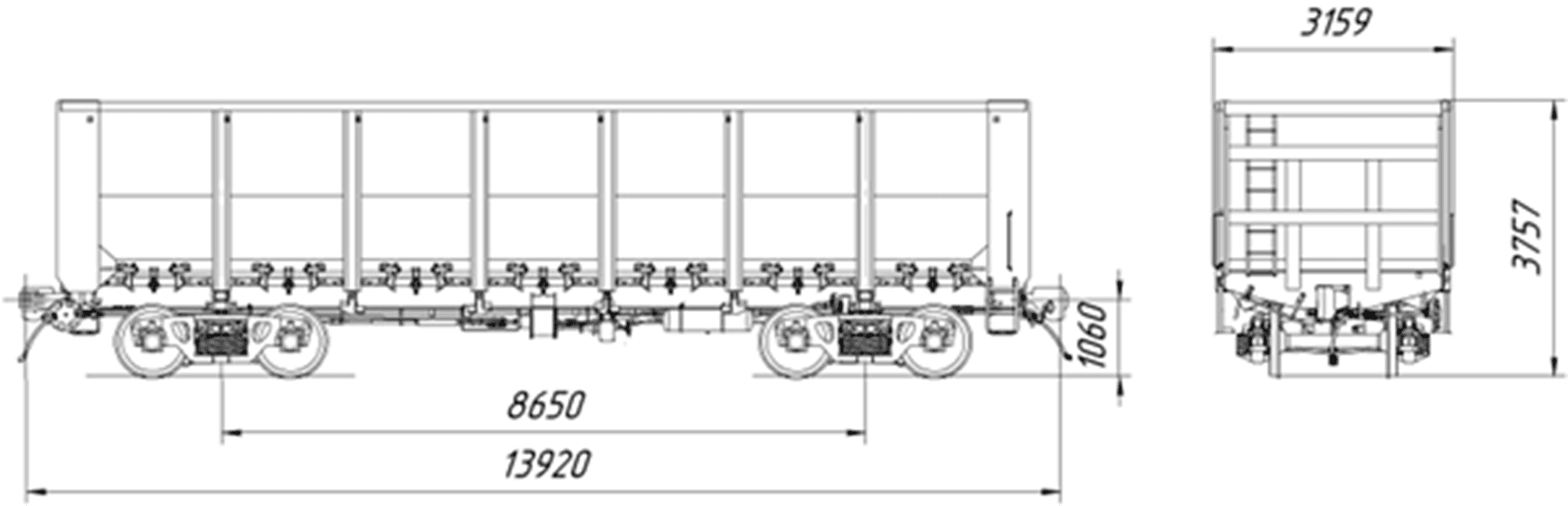 Полувагон цельнометаллический с глухими торцевыми стенками и разгрузочными люкамиМодель: 12-9046 изображение 2